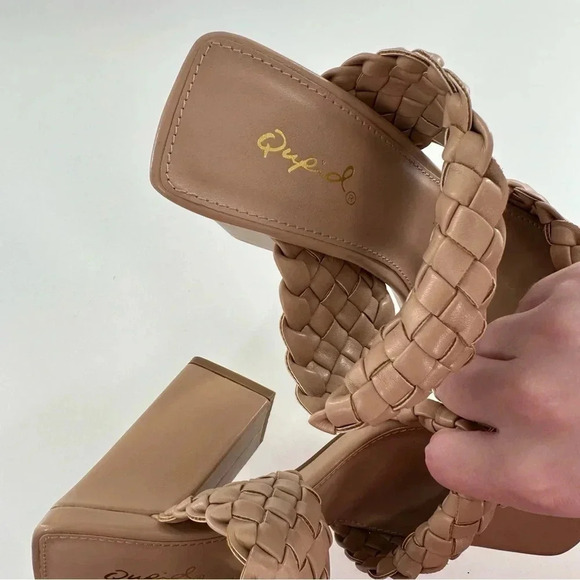 New Quipid womens heels size 5.5 36.5 taupe faux leather braided chunky - Picture 10 of 11